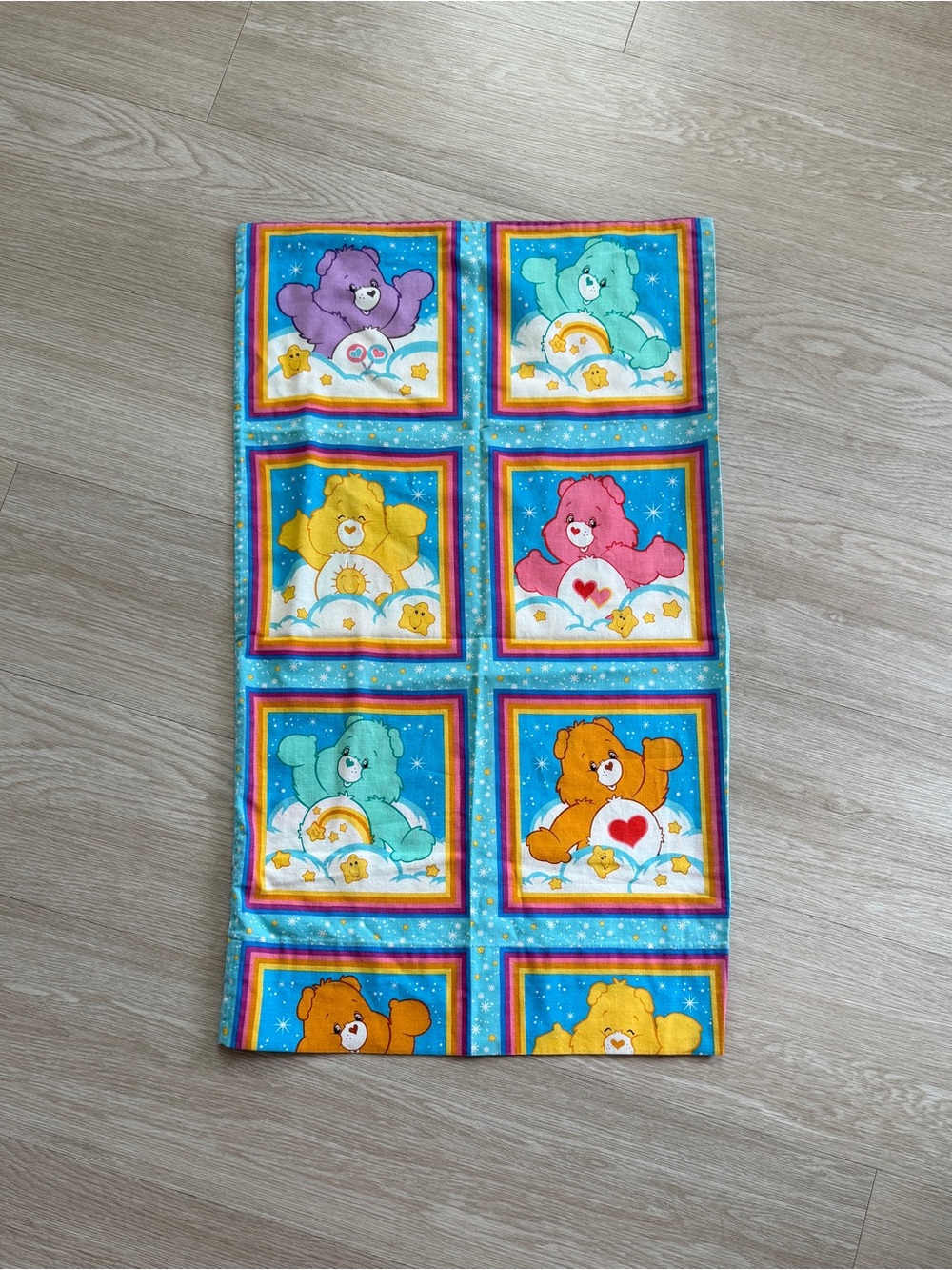 Vintage Care Bears Fabric Pillowcase Colorful Cotton Homemade 17x29” Single